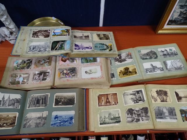 5 albums de cartes postales : monuments, châteaux, ville, paysage...