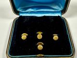 an image of a pair of gold cuff earrings in a blue case