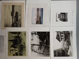 several black and white photographs of a man and a woman in front of a fire hydrant
