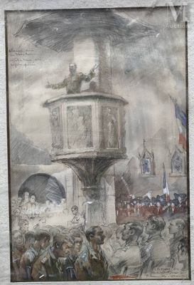 une photo d'un tableau représentant un homme au sommet d'une tour