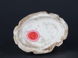 an image of a white plate with a red seal on it