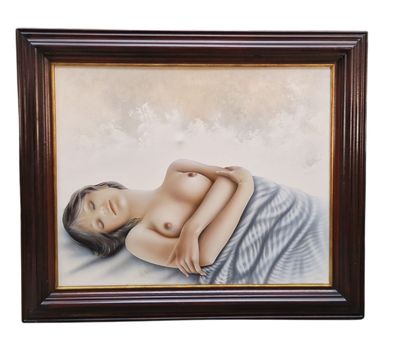 an image of a painting of a woman laying down on a bed