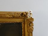 une photo d'un cadre doré sur lequel est représenté un oiseau