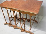 three wooden tables with matching tops and turned legs on a white background