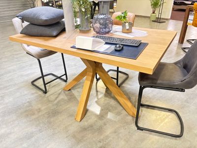 Table haute bar en placage de chêne pieds croisés (pas de ré… - Photo 1