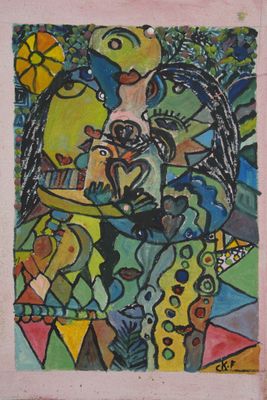 Ecole Marocaine contemporaine. Huile sur tissu.