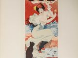 an old poster of a woman in a white dress is hanging on a wall
