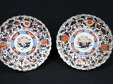 pair of japanese imari porcelain plates with floral decoration