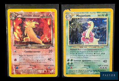Deux cartes Pokémon sont représentées côte à côte sur un fond noir