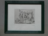 framed drawing of a circus scene with a man on a horse and a woman on a horse