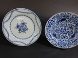 deux assiettes bleues et blanches ornées de motifs floraux