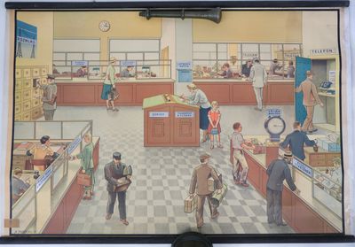a picture of a painting of people in a store
