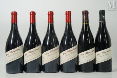 six bottles of wine are lined up in a row