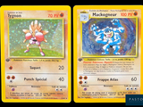 deux cartes Pokémon représentant un Pokémon bleu et un jaune