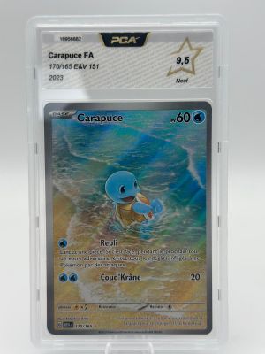 a close up of a pokemon card in a plastic case