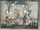 a picture of a painting of a man and a woman on a swing