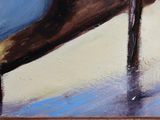 a painting of a man sitting on a bench
