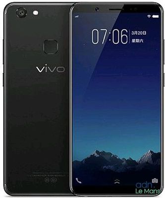 Le téléphone vivo est présenté en noir, avec une vue complète de l'appareil photo.