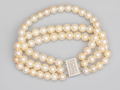 un gros plan sur un collier de perles blanches muni d'un fermoir