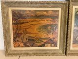 two framed paintings of a man and a woman in a landscape