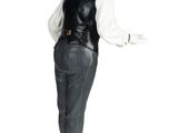 statue of a man in a vest and tie standing on a black base