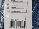 a tag on the back of a blue shirt