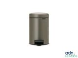 an image of a stainless steel trash can with a black lid