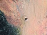 a close up of a painting of a man ' s face