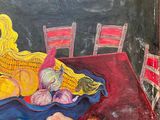 a painting of a corn and vegetables on a table