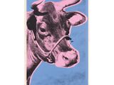 pink and blue cow on blue background, pop art print by andy schoeck