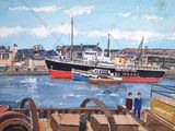 un tableau représentant un homme debout sur un quai, à côté d'un bateau