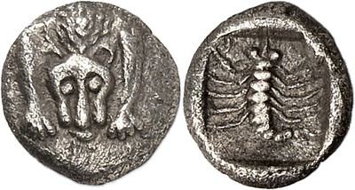 a silver coin with an image of a man and a woman on it