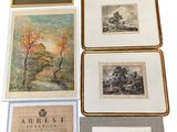 several framed and unframed prints of landscapes and landscapes