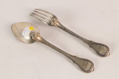 two silver spoons and a fork on a white surface