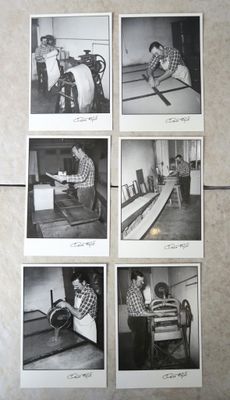 quatre photographies en noir et blanc représentant des hommes travaillant dans une usine