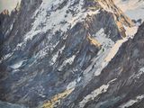 a picture of a painting of a mountain with snow on it