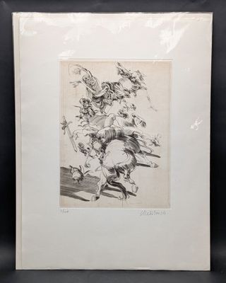 un dessin en noir et blanc d'un homme à cheval