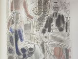a drawing of a man and a woman sitting at a table