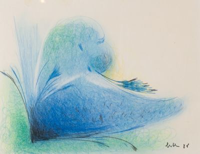 un dessin représentant un oiseau posé sur le sol