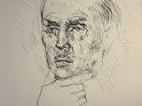 drawing of a portrait of a man in a suit and tie