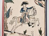 an old book with a picture of a man riding a horse
