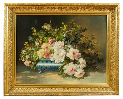 GODCHAUX (XIX-XXe). Composition florale. Huile sur toile. Si…