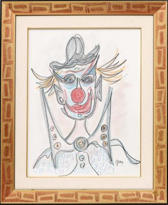 dessin représentant un clown portant un chapeau et un haut-de-forme