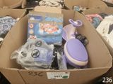 a cardboard box filled with baby items in a store