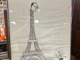 une photo d'un homme debout devant la tour Eiffel