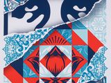 an image of a blue and red paper cut of a woman ' s face