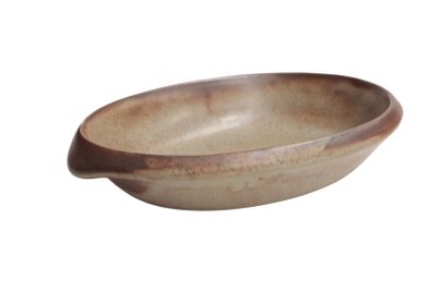 a brown bowl with a handle on a white background