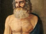 un vieux tableau représentant un homme barbu et torse nu