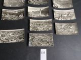 several old black and white photos of a city and a river