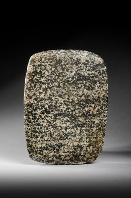 a stone block with black and white speckles on it